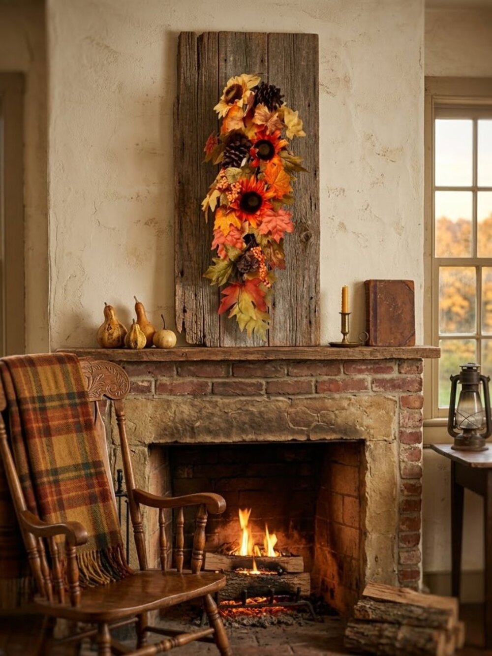 Handmade Fall Sunflower Pinecone Teardrop Swag - Orange Décor